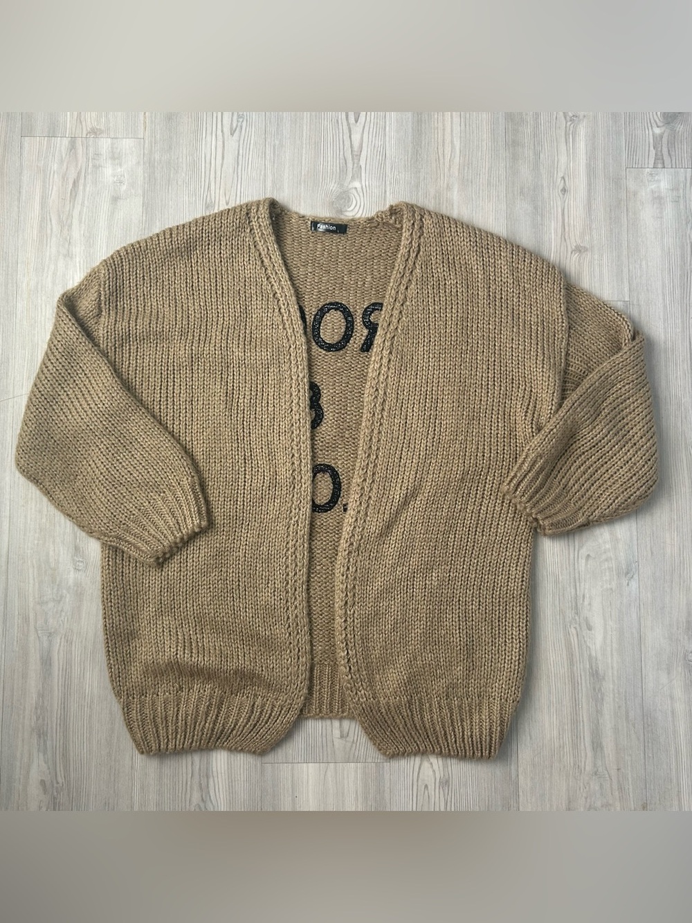 Women’s Chunky Knit Open Cardigan - Camel “Rock & Love” - Picture 2 of 6